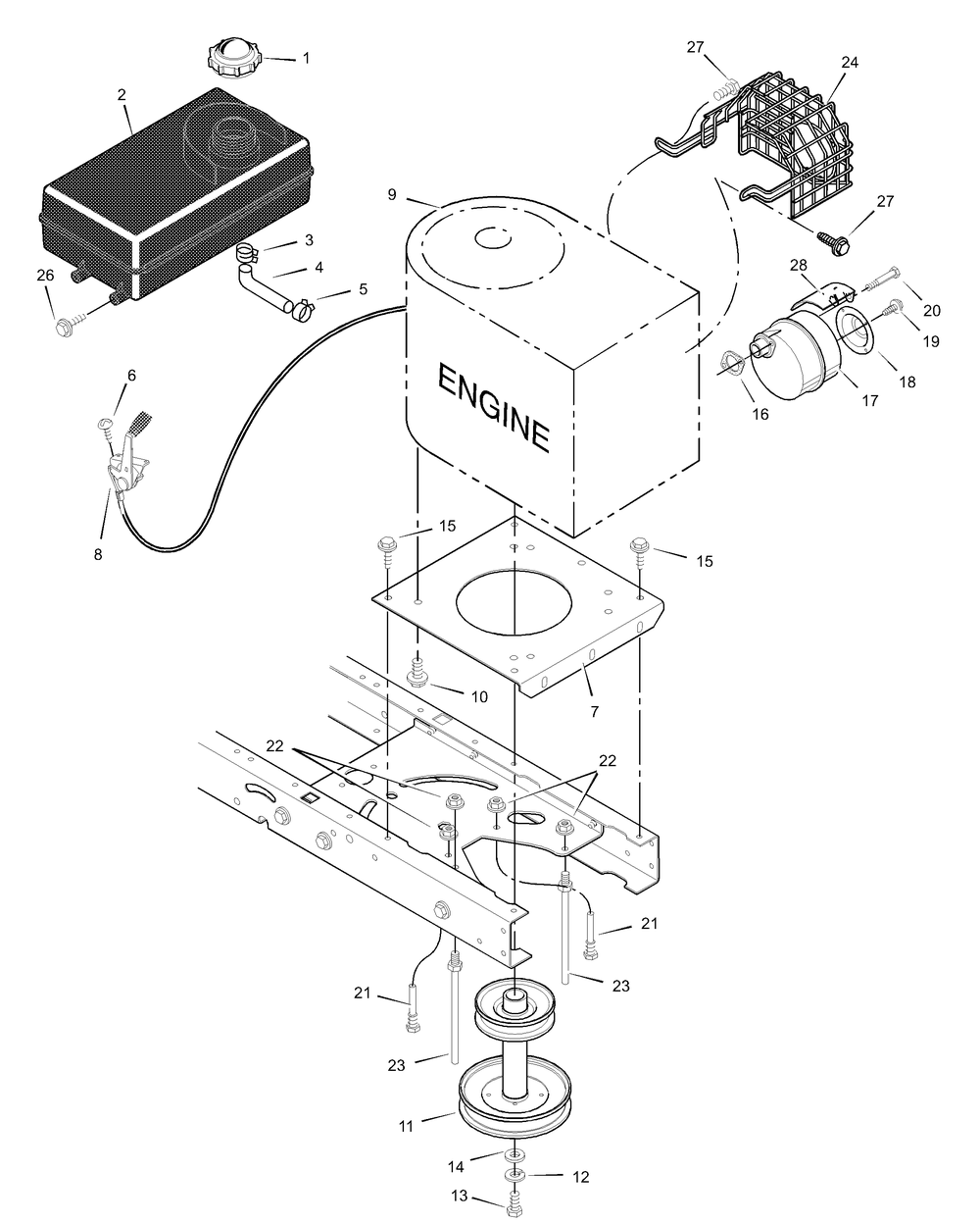 Engine Mount Diagram and Parts List for 385014X98A 2003 Briggs and Stratton Lawn Tractor